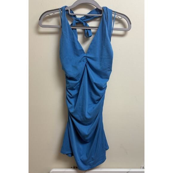 Anthropologie Dresses & Skirts - Anthropologie Celandine Ruched Halter Mini Dress XS Stone Blue NWT